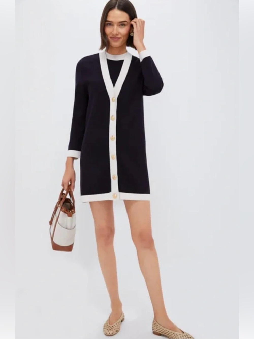 Tuckernuck Midnight Navy and off White Trim Knit Liv Cardigan Small